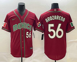 Men's Mexico Baseball #56 Randy Arozarena Number 2023 Red World Classic Stitched Jersey