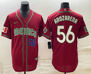 Men's Mexico Baseball #56 Randy Arozarena Number 2023 Red World Classic Stitched Jersey15