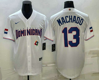 Men's Dominican Republic Baseball #13 Manny Machado 2023 White World Baseball Classic Stitched Jerse
