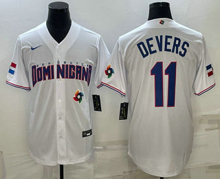 Men's Dominican Republic Baseball #11 Rafael Devers 2023 White World Baseball Classic Stitched Jerse