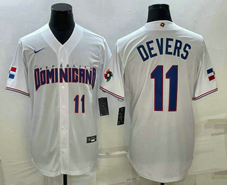 Men's Dominican Republic Baseball #11 Rafael Devers Number 2023 White World Baseball Classic Stitche