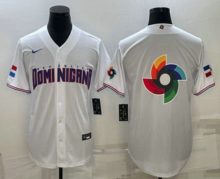 Men's Dominican Republic Baseball 2023 White World Baseball Big Logo With Patch Classic Stitched Jer