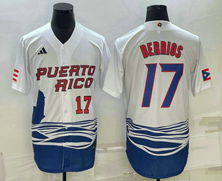 Men's Puerto Rico Baseball #17 Jose Berrios Number 2023 White World Baseball Classic Stitched Jersey - Click Image to Close