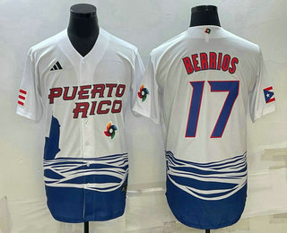 Men's Puerto Rico Baseball #17 Jose Berrios 2023 White World Baseball Classic Stitched Jersey - Click Image to Close