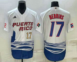 Mens Puerto Rico Baseball #17 Jose Berrios Number 2023 White World Baseball Classic Stitched Jersey - Click Image to Close