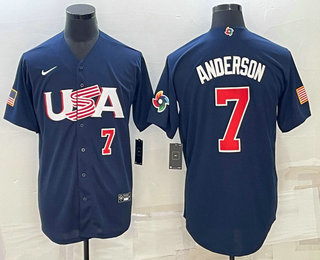 Men's USA Baseball #7 Tim Anderson Number 2023 Navy World Baseball Classic Stitched Jerseys