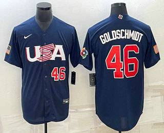 Men's USA Baseball #46 Paul Goldschmidt Number 2023 Navy World Baseball Classic Stitched Jerseys