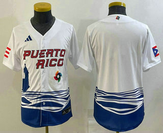 Youth Puerto Rico Baseball Blank 2023 White World Baseball Classic Stitched Jersey - Click Image to Close