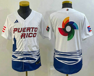 Youth Puerto Rico Baseball Big Logo White 2023 World Baseball Classic Stitched Jersey
