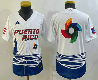 Youth Puerto Rico Baseball Big Logo White 2023 World Baseball Classic Stitched Jerseys