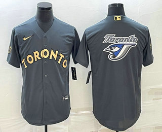Men's Toronto Blue Jays Big Logo Grey 2022 All Star Stitched Cool Base Nike Jersey - Click Image to Close
