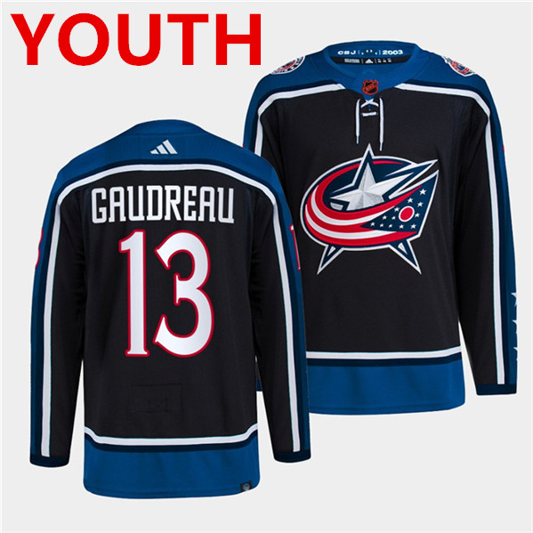 Youth Columbus Blue Jackets #13 Johnny Gaudreau Navy 2022 Reverse Retro Stitched Jersey - Click Image to Close