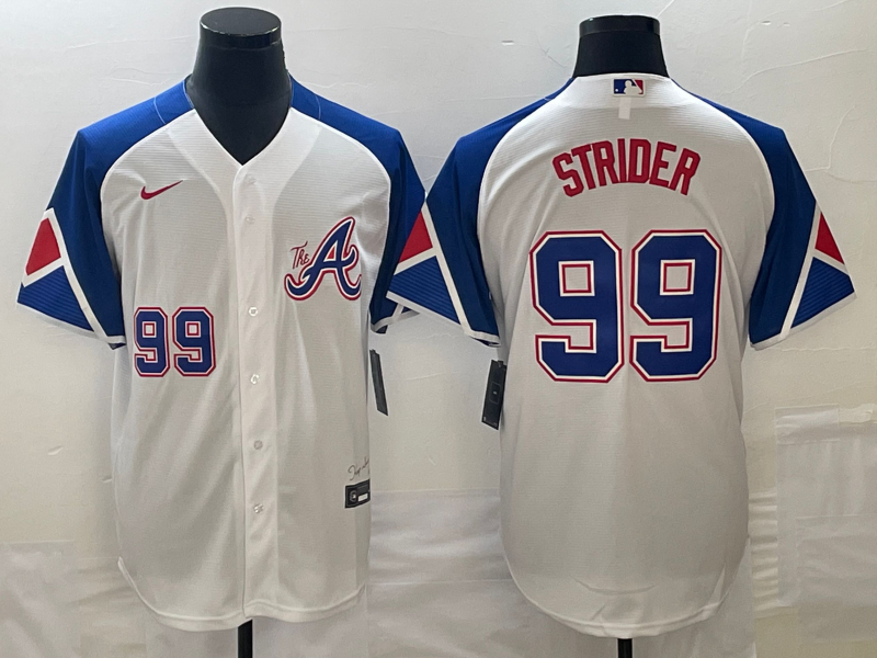 Men's Atlanta Braves #99 Spencer Strider Number White 2023 City Connect Cool Base Stitched Jersey1