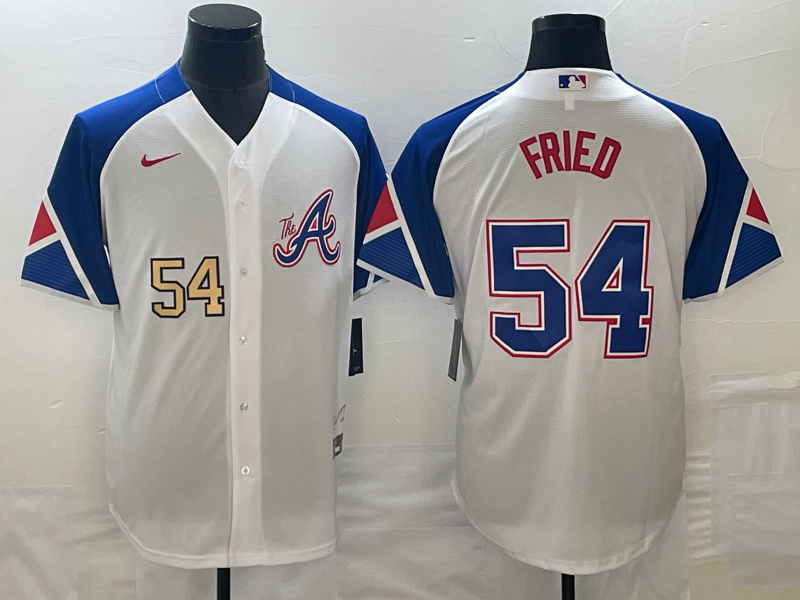 Men's Atlanta Braves #54 Max Fried Number White 2023 City Connect Cool Base Stitched Jersey