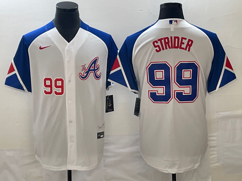 Men's Atlanta Braves #99 Spencer Strider Number White 2023 City Connect Cool Base Stitched Jerseys - Click Image to Close