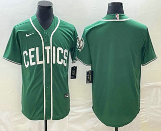 Men's Boston Celtics Blank Green Stitched Baseball Jersey - Click Image to Close
