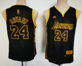 Youth Los Angeles Lakers #24 Kobe Bryant Black Golden Retired Commemorative Soul Swingman Jersey - Click Image to Close