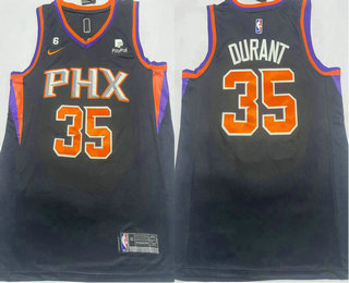 Men's Phoenix Suns #35 Kevin Durant Black 6 Patch Sponsor Icon Swingman Jersey - Click Image to Close