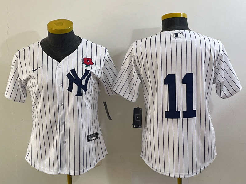 Women's New York Yankees #11 Anthony Volpe White Rose No Name Stitched Nike Cool Base Jersey