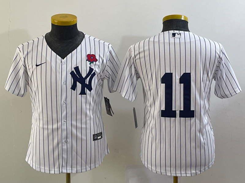 Youth New York Yankees #11 Anthony Volpe White Rose No Name Stitched Nike Cool Base Jersey - Click Image to Close