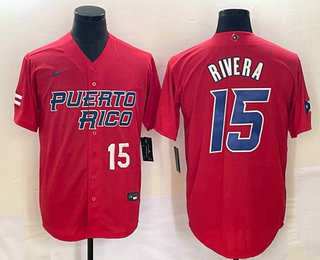 Men's Puerto Rico Baseball #15 Emmanuel Rivera Number 2023 Red World Classic With Patch Stitched Jer - Click Image to Close
