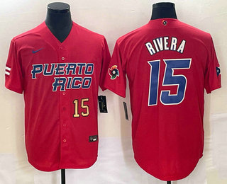Men's Puerto Rico Baseball #15 Emmanuel Rivera Number 2023 Red World Classic With Patch Stitched Jer