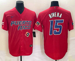 Men's Puerto Rico Baseball #15 Emmanuel Rivera 2023 Red World Classic With Patch Stitched Jerseys - Click Image to Close