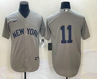 Men's New York Yankees #11 Anthony Volpe 2021 Grey Field of Dreams Cool Base Stitched Baseball Jerse - Click Image to Close