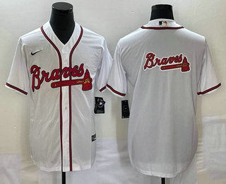 Men's Atlanta Braves White Team Big Logo Cool Base Stitched Baseball Jersey - Click Image to Close