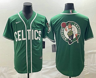 Men's Boston Celtics Big Logo Green Stitched Baseball Jersey - Click Image to Close