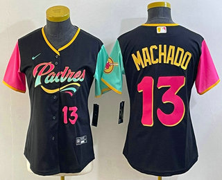 Women's San Diego Padres #13 Manny Machado Black Number 2022 City Connect Cool Base Stitched Jersey