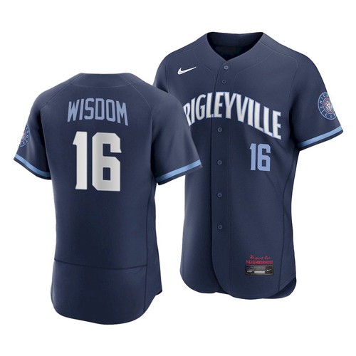 Men's Chicago Cubs #16 Patrick Wisdom 2021 Navy City Connect Stitched MLB Jersey - Click Image to Close