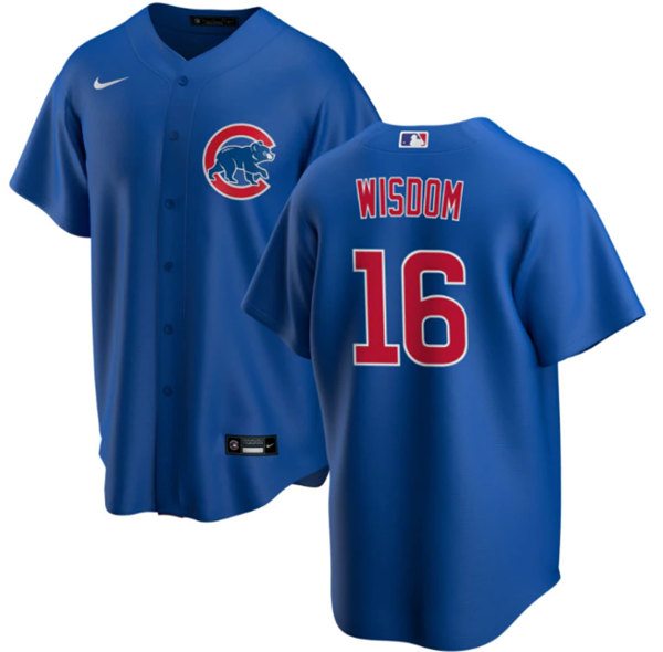 Men's Chicago Cubs #16 Patrick Wisdom Blue Cool Base Stitched Baseball Jersey - Click Image to Close