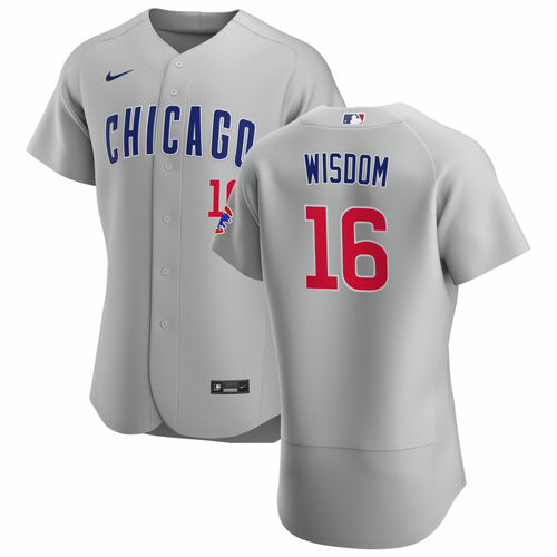 Men's Chicago Cubs #16 Patrick Wisdom Gray Flex Base Stitched Jersey - Click Image to Close