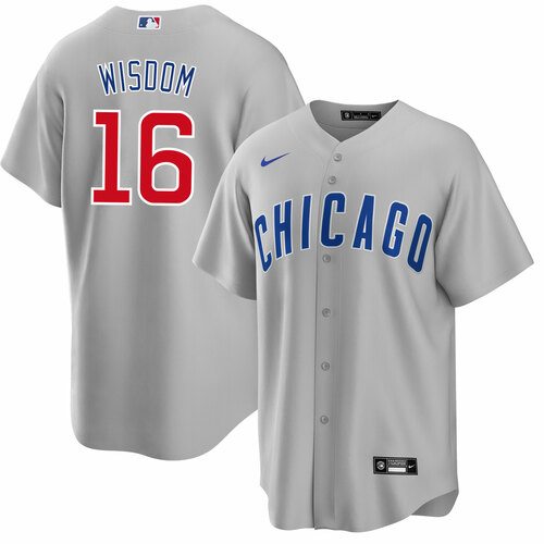Men's Chicago Cubs #16 Patrick Wisdom Gray Cool Base Stitched Baseball Jersey - Click Image to Close