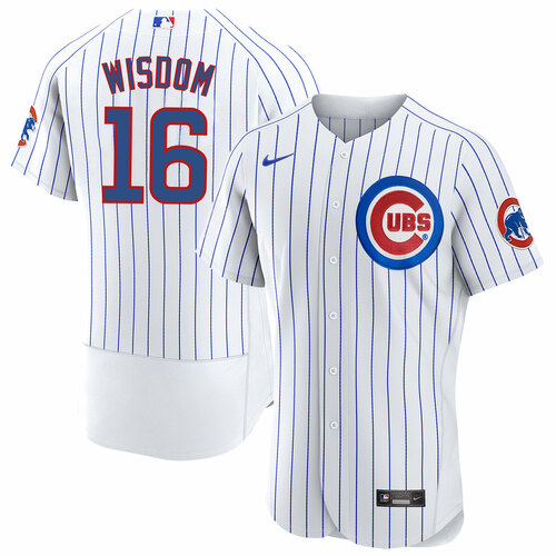 Men's Chicago Cubs #16 Patrick Wisdom White Flex Base Stitched Jersey - Click Image to Close