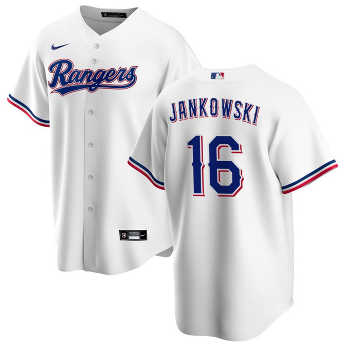 Men's Texas Rangers #16 Travis Jankowski White Cool Base Stitched Baseball Jersey - Click Image to Close
