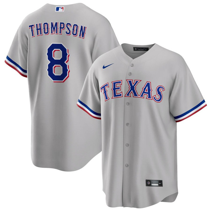Men's Texas Rangers #8 Bubba Thompson Gray Cool Base Stitched Baseball Jersey - Click Image to Close