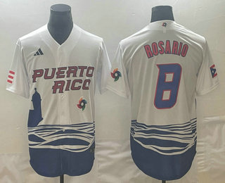 Men's Puerto Rico Baseball #8 Eddie Rosario 2023 White World Classic Stitched Jerseys