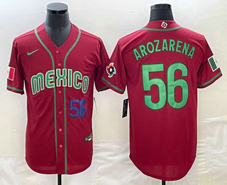 Mens Mexico Baseball #56 Randy Arozarena Number 2023 Red World Classic Stitched Jersey - Click Image to Close