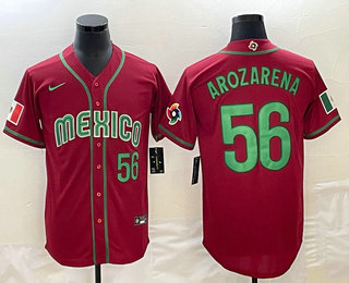 Men's Mexico Baseball #56 Randy Arozarena Number 2023 Red World Classic Stitched Jerseys