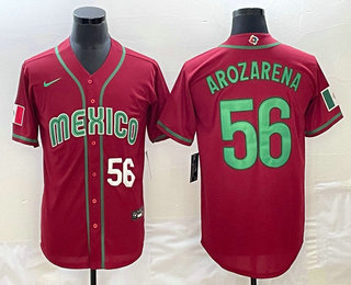 Men's Mexico Baseball #56 Randy Arozarena Number 2023 Red World Classic Stitched Jersey - Click Image to Close