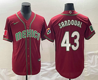 Men's Mexico Baseball #43 Patrick Sandoval 2023 Red World Classic Stitched Jersey