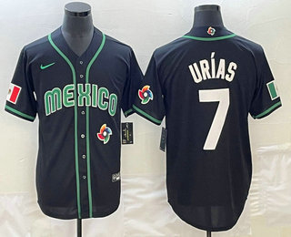 Men's Mexico Baseball #7 Julio Urias Number 2023 Black White World Classic Stitched Jersey3