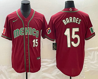 Men's Mexico Baseball #15 Austin Barnes Number 2023 Red White World Classic Stitched Jersey - Click Image to Close