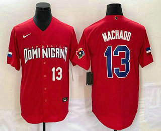 Men's Dominican Republic Baseball #13 Manny Machado Number 2023 Red World Classic Stitched Jersey - Click Image to Close