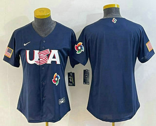 Women's USA Baseball Blank 2023 Navy World Classic Stitched Jerseys - Click Image to Close