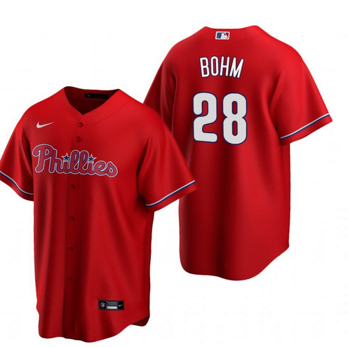Youth Philadelphia Phillies #28 Alec Bohm Red Alternate stitch Jersey - Click Image to Close