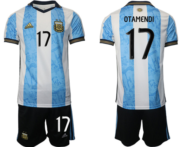 Men's Argentina #17 Otamendi White Blue Home Soccer Jersey Suit - Click Image to Close