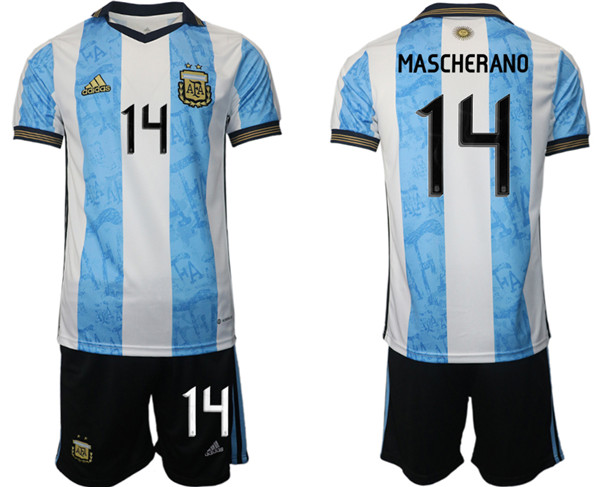 Men's Argentina #14 Mascherado White Blue Home Soccer Jersey Suit